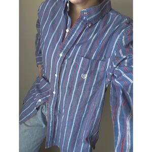 Chaps blue red stripe button down preppy coastal collegiate summer vacation y2k